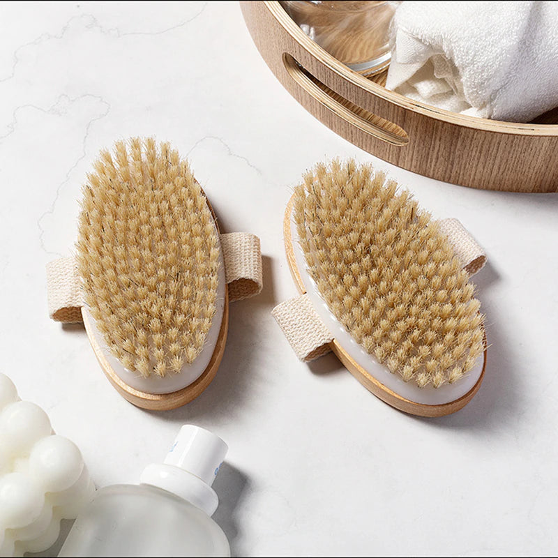 Natural Bristle Brush Soft Wet Dry Skin Body SPA Brush Bath Massager Home