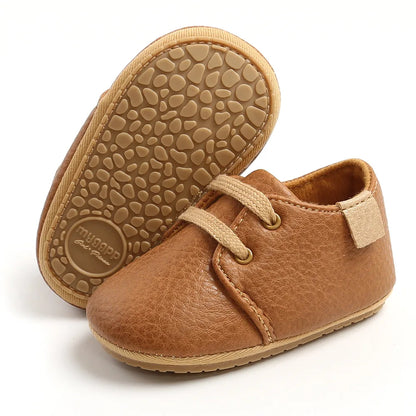 Baby Shoes Retro PU Leather Boy Girl Shoes Toddler Rubber Sole Anti-Slip First Walkers Unisex Newborn Moccasins